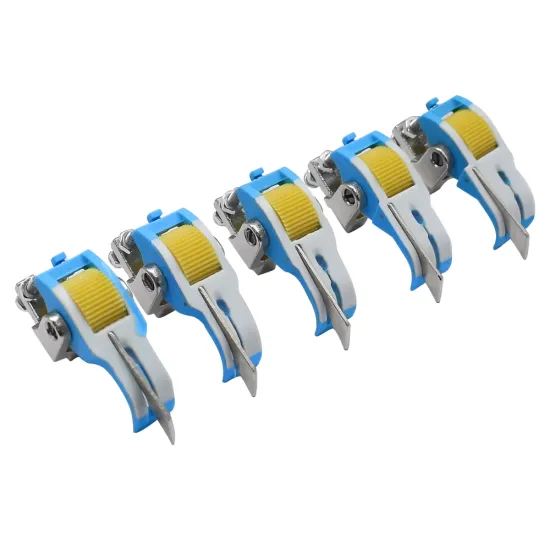 Piciorus compensator teflonat cu ghidaj pe partea dreapta si rola de plastic pentru masini industriale de cusut simple cu 1 ac - diverse marimi