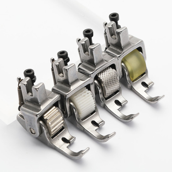 Piciorus presor reglabil cu rola dintata de teflon lata pentru dispozitiv A10, pentru masini industriale de cusut simple cu 1 ac