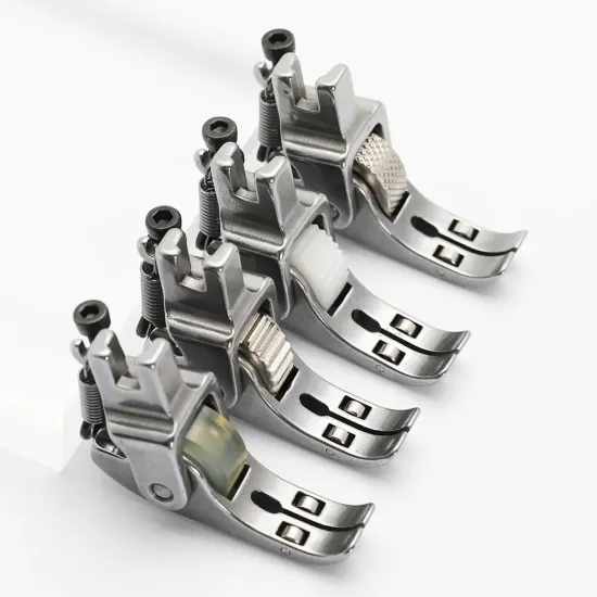 Piciorus presor cu rola dintata de metal reglabila si talpa lunga pentru masini industriale de cusut simple cu 1 ac