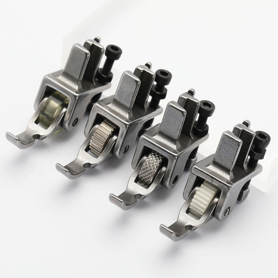 Piciorus cu rola zimtata de metal pentru cusut fermoar pe partea dreapta, pentru masini industriale de cusut simple cu 1 ac