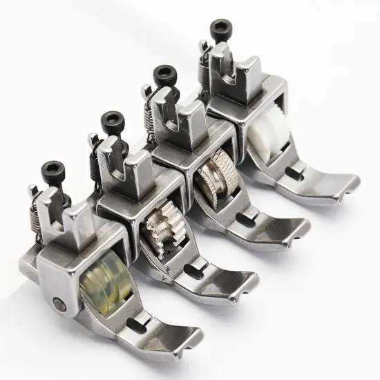 Piciorus reglabil cu rola dintata de teflon si canal pe partea stanga pentru piping, pentru masini industriale de cusut simple cu 1 ac, latime canal 3mm