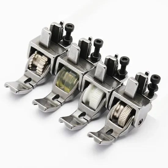 Piciorus reglabil cu rola dintata de teflon si canal pe partea stanga pentru piping, pentru masini industriale de cusut simple cu 1 ac, latime canal 3mm