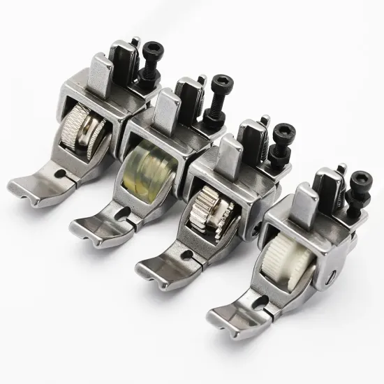 Piciorus reglabil cu rola dintata de teflon si canal pe partea dreapta pentru piping, pentru masini industriale de cusut simple cu 1 ac, latime canal 3mm