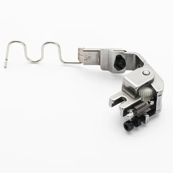 Piciorus presor cu rola dintata de teflon, cu ghidaj spirala si tub pentru atasat siret, elastic sau banda cu latimea de pana la 10mm, pentru masini industriale de cusut simple cu 1 ac