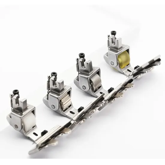 Piciorus presor cu rola dintata de metal si tub pentru atasat siret, elastic sau banda cu latimea de pana la 4cm, pentru masini industriale de cusut simple cu 1 ac
