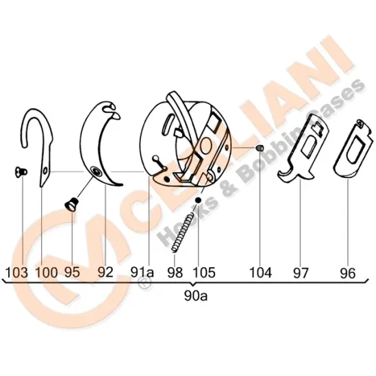 Suveica pentru masini de cusut industriale cu graifer semi-capsula, Cerliani