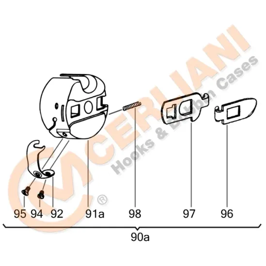 Suveica pentru masini de cusut industriale cu graifer rotativ orizontal, Cerliani
