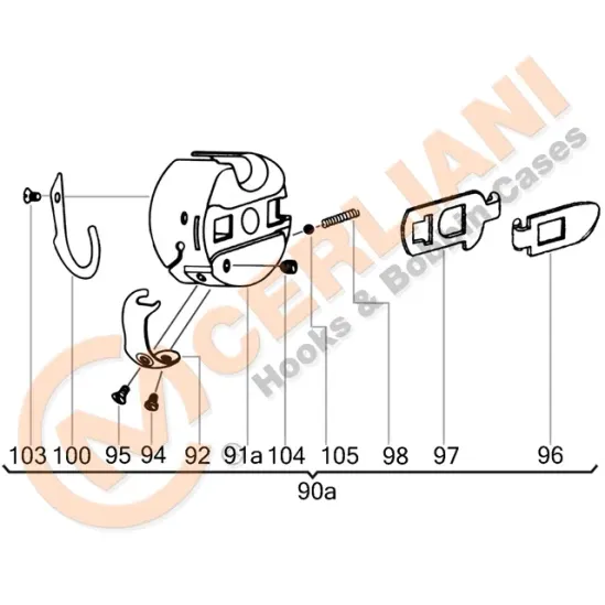 Suveica pentru masini de cusut industriale cu graifer rotativ orizontal, Cerliani