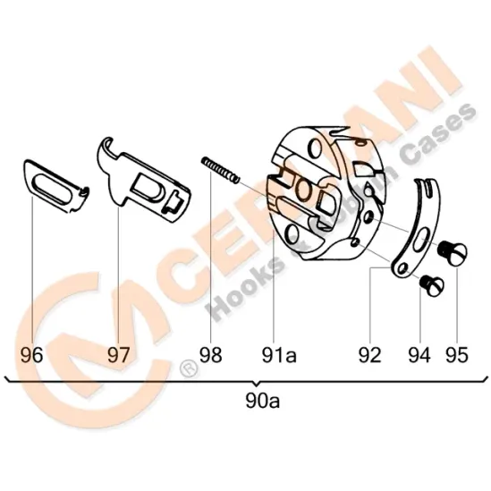 Suveica pentru masini de cusut industriale cu graifer rotativ tip Wheeler & Wilson, Cerliani