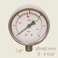 Manometru 0-6 bari, Ø cadran 60mm, Ø filet 1/4″