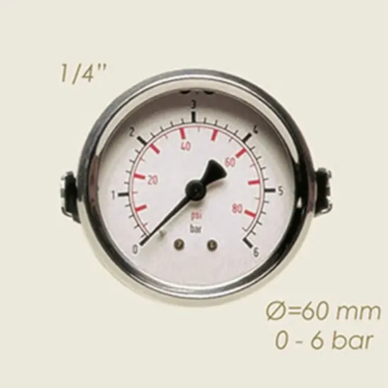 Manometru cu suport de fixare, 0-6 bari, Ø cadran 60mm, Ø filet 1/4″