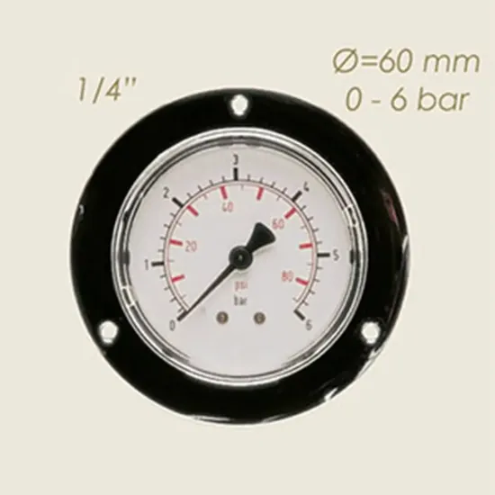 Manometru cu 3 gauri de prindere, 0-6 bari, Ø cadran 60mm, Ø filet 1/4″
