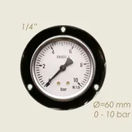 Manometru cu 3 gauri de prindere, 0-10 bari, Ø cadran 60mm, Ø filet 1/4″