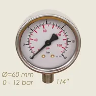 Manometru 0-12 bari, Ø cadran 60mm, Ø filet 1/4″