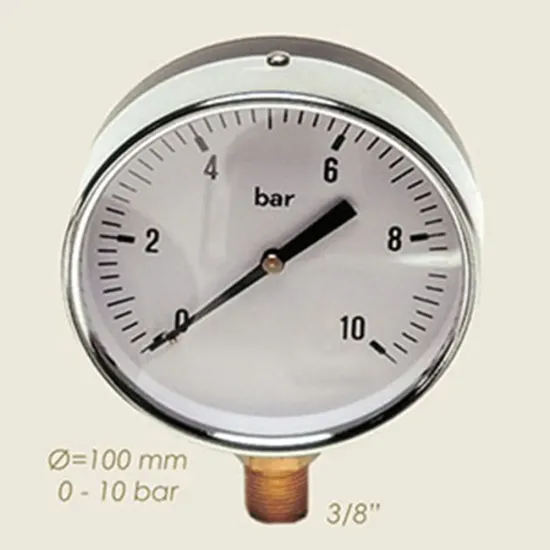 Manometru 0-10 bari, Ø cadran 100mm, Ø filet 3/8″