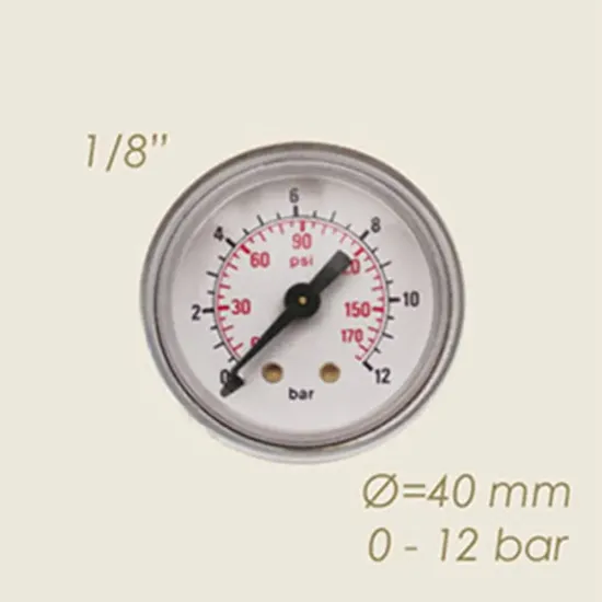 Manometru cu suport de fixare, 0-12 bari, Ø cadran 40mm, Ø filet 1/8″