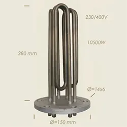 Element de incalzire (rezistenta) cu flansa pentru echipamente de calcat Sidi, 280mm, 10.500W