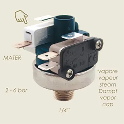 Presostat automat pentru vapori 2 – 6 bari, filet 1/4″, cu resetare manuala, Mater