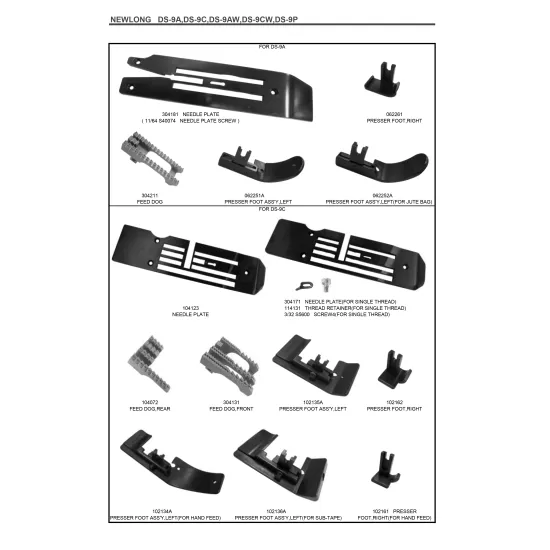 Piese de schimb pentru masini de cusut saci NEWLONG DS-9 Series