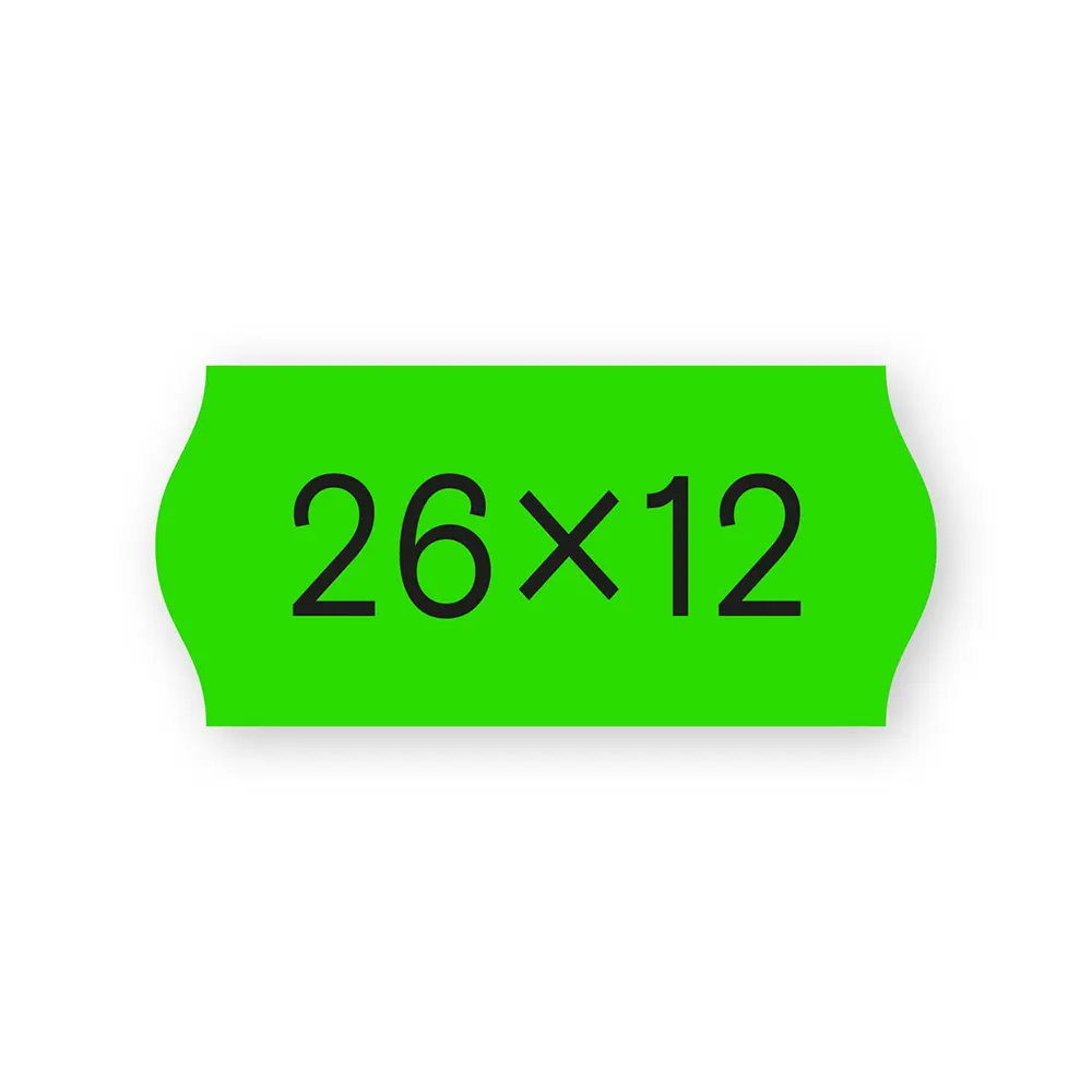 Etichete autoadezive cu adeziv permanent, dimensiune 26×12mm, colturi rotunjite, 1500 etic/rola, verde fluorescent