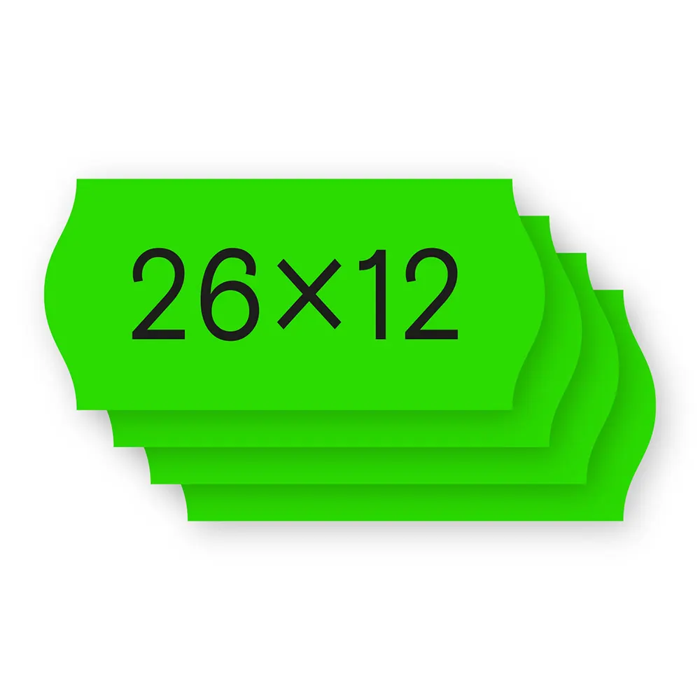 Etichete autoadezive cu adeziv permanent, dimensiune 26×12mm, colturi rotunjite, 1500 etic/rola, verde fluorescent