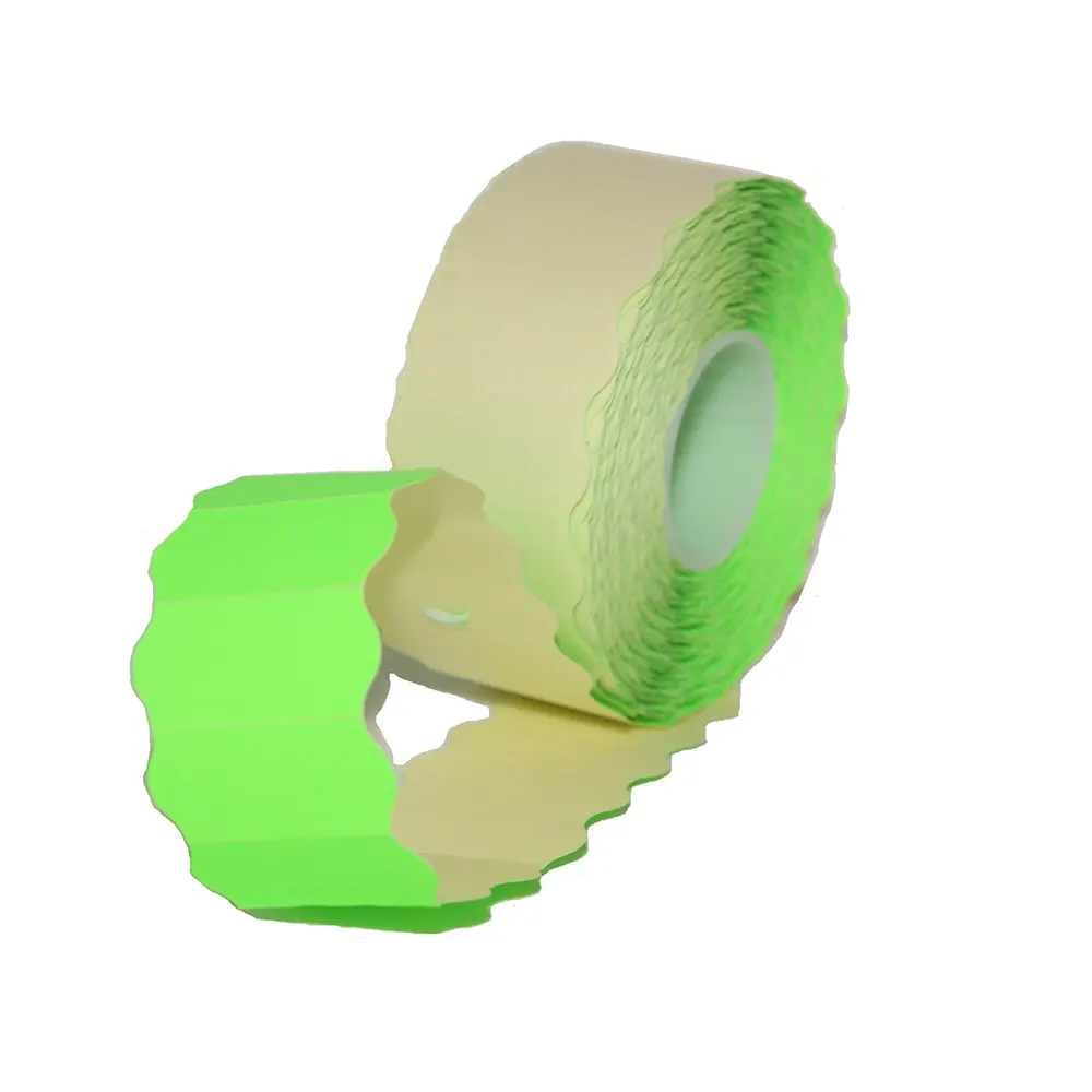 Etichete autoadezive cu adeziv permanent, dimensiune 26×12mm, colturi rotunjite, 1500 etic/rola, verde fluorescent